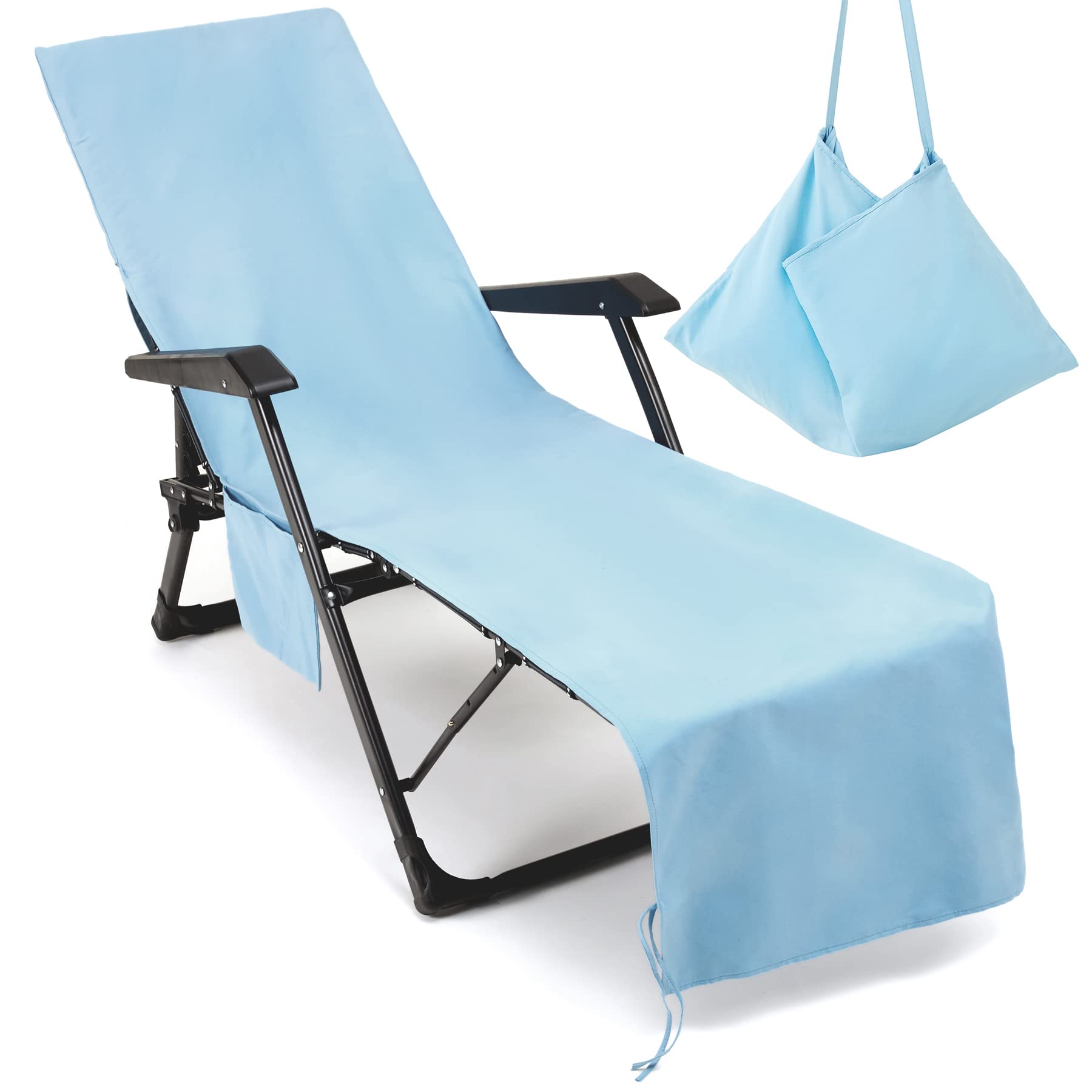 VOCOOL Chaise Lounge Pool Chair Cover Beach Towel Fitted Elastic Pocket Wont Slide (Sky Blue)