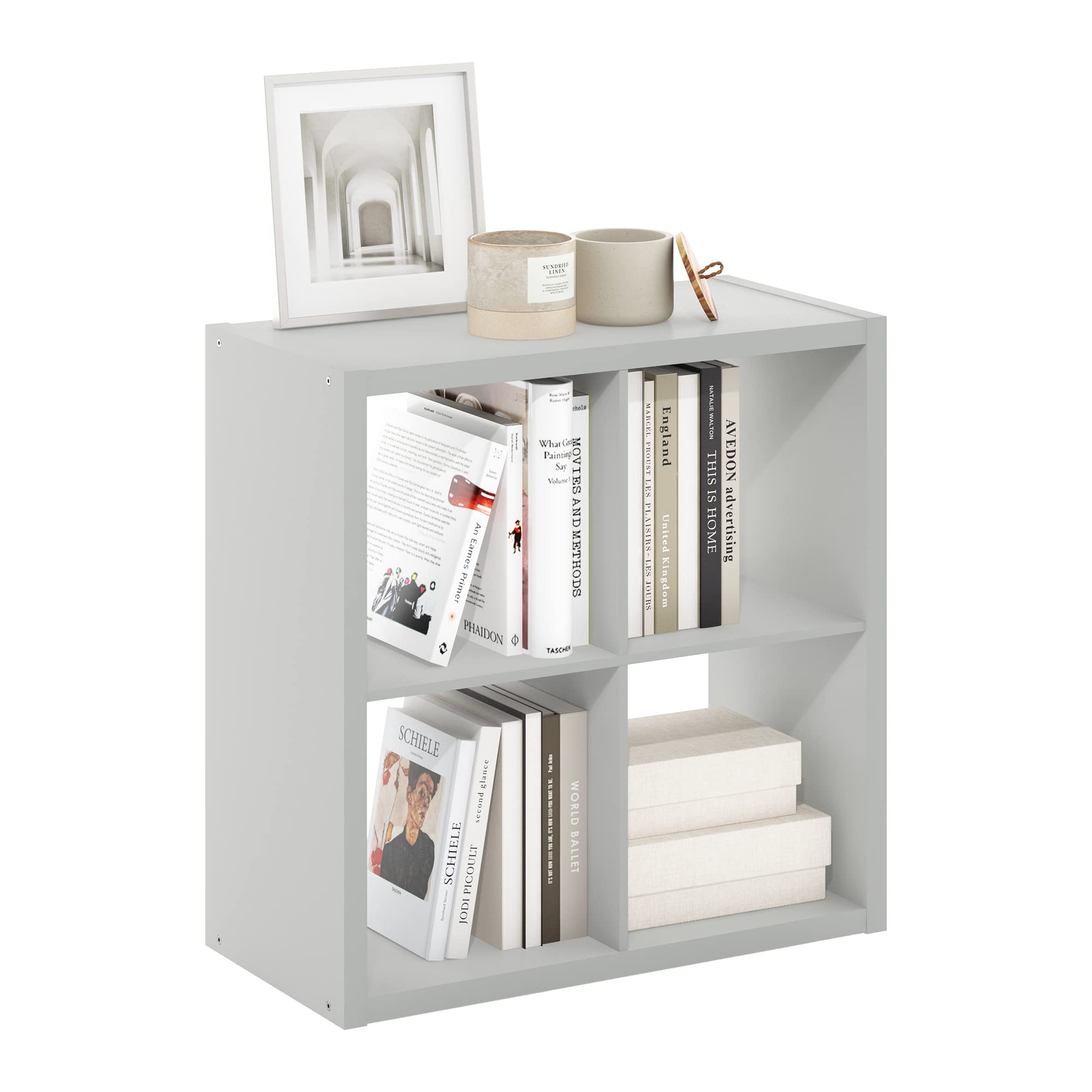 Furinno Cubicle Open Back Decorative Cube Storage Organizer, 4-Cube, Light Grey