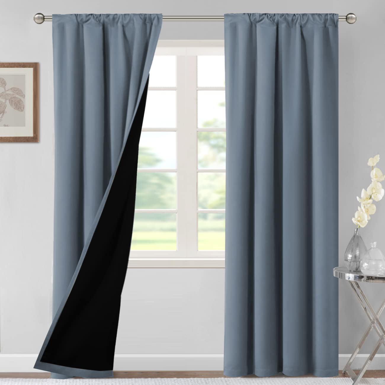 H.VERSAILTEX 100% Blackout Curtains for Bedroom 42 Inches Wide Thermal Insulated Blackout Curtains 84 Inches Long Rod Pocket Cur