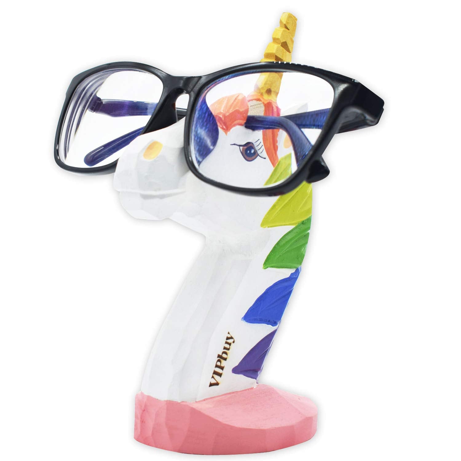 VIPbuy Handmade Wood Carving Eyeglasses Glasses Holder Stand Sunglasses Display Stand Home Office Desk D  cor Gift (Unicorn)