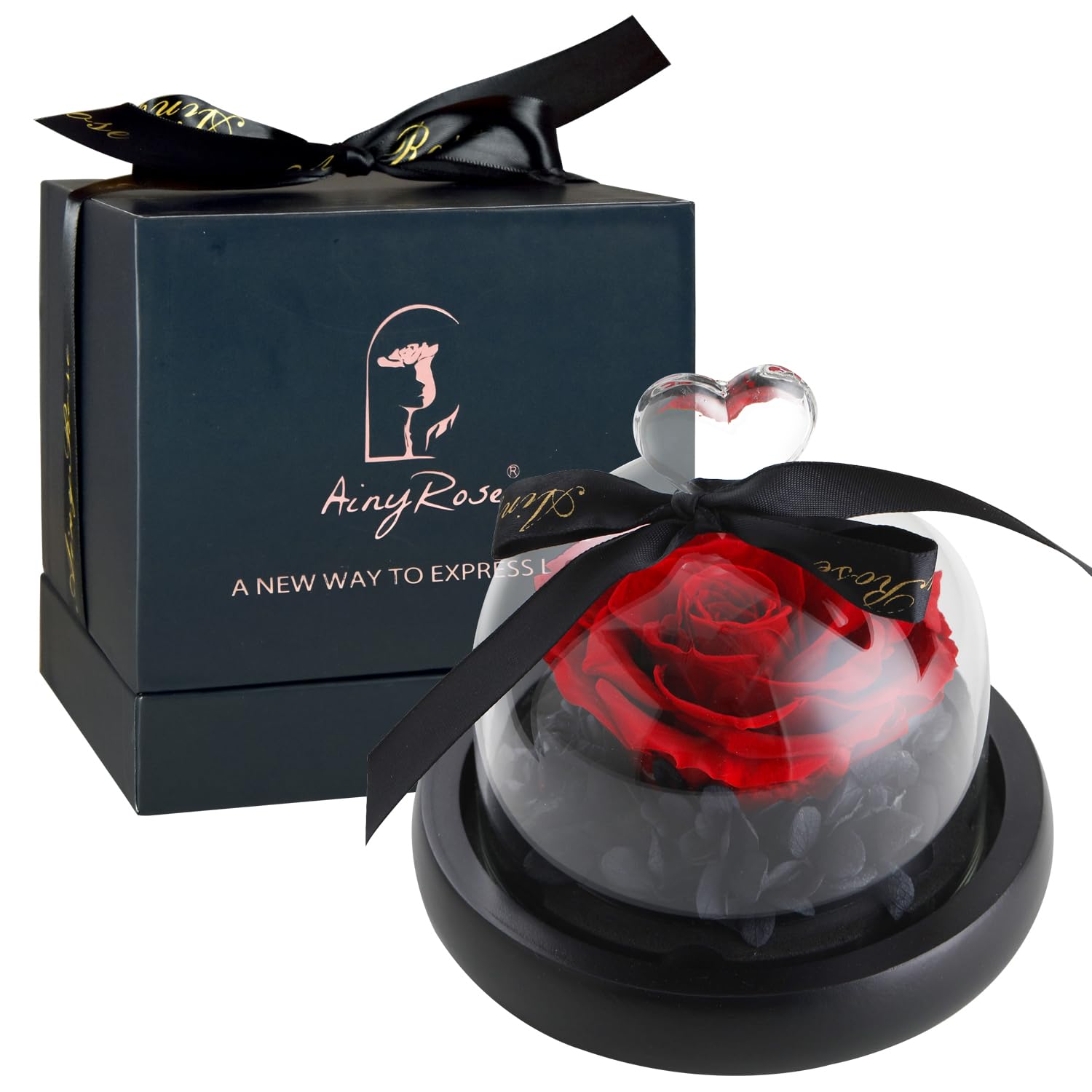 SW Rose Flower Birthday Gifts for Women Forever Preserved Real Rose in Glass Dome Gift Flower,Women Gifts Eternal Heart Design G