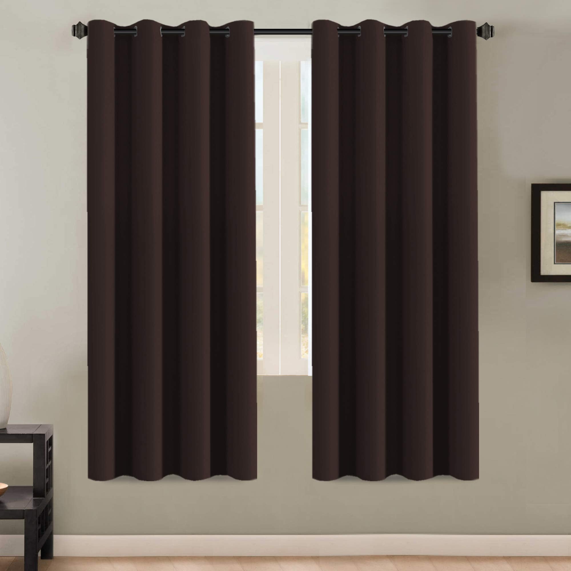 H.VERSAILTEX Thermal Insulated Blackout Curtains - Antique Copper Grommet Top Window Drapes - Chocolate Brown - 52 W x 72 L - (S