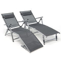 Giantex Outdoor Chaise Lounge Chair - Set of 2 Folding Lounge Chair w/ 8-Level Adjustable Backrests, Aluminum Frame, Cozy Headre