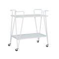 Linon Gina White Mid-Century Bar Cart with Mirrored Shelves and Locking Wheels