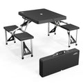 VINGLI 4Ft Portable Folding Picnic Table Camping Table Foldable Set with 4 Seats with Umbrella Hole Suitcase Card Table-220 Lbs 