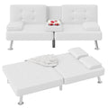 Flamaker Futon Sofa Bed Modern Folding Futon Set PU Leather Convertible Recliner Lounge for Living Room with 2 Cup Holders, Remo