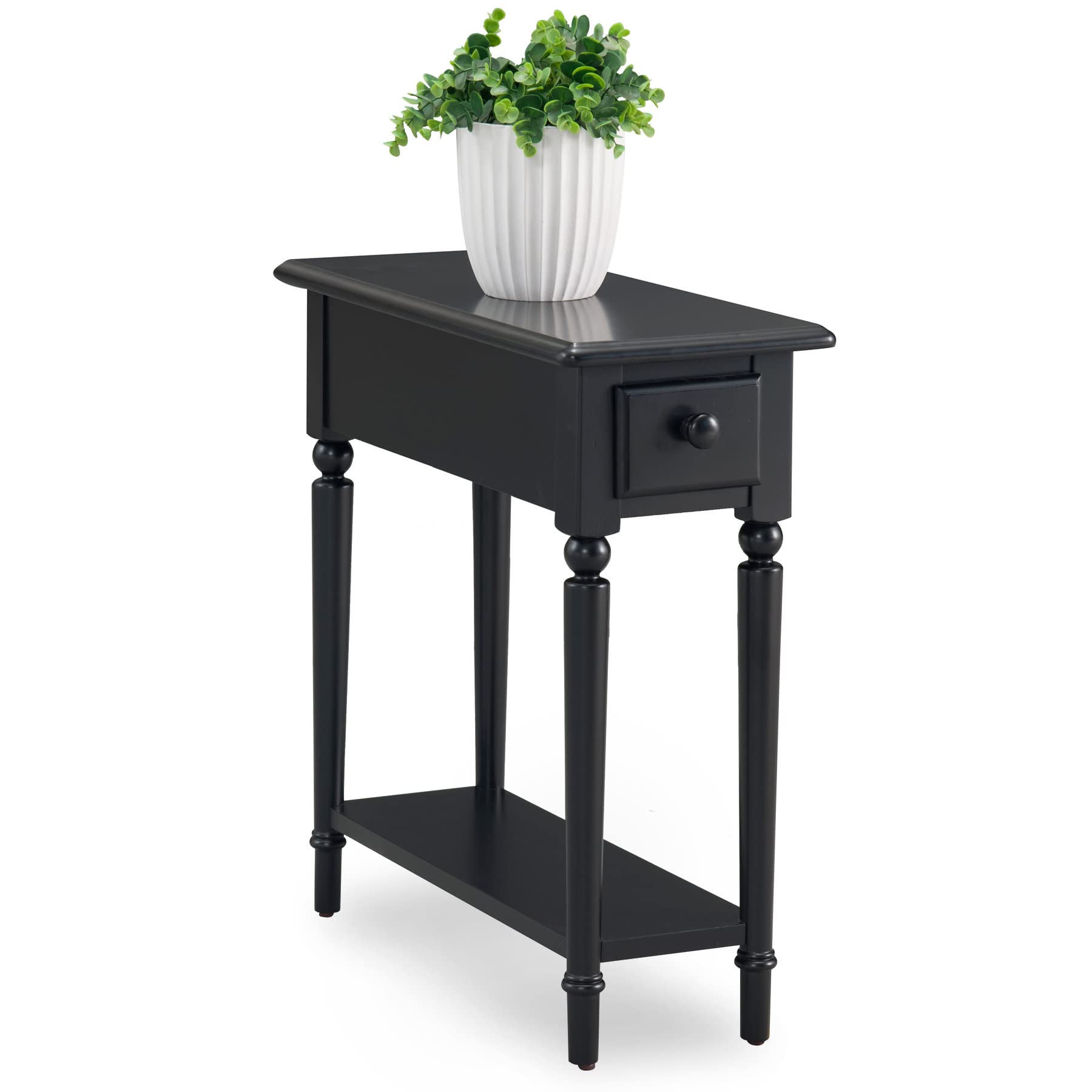 Coastal Solid Wood Narrow End Table with Drawer, Swan Black, Perfect for Living Rooms, Bedrooms, and Offices - Leick Home, 20017