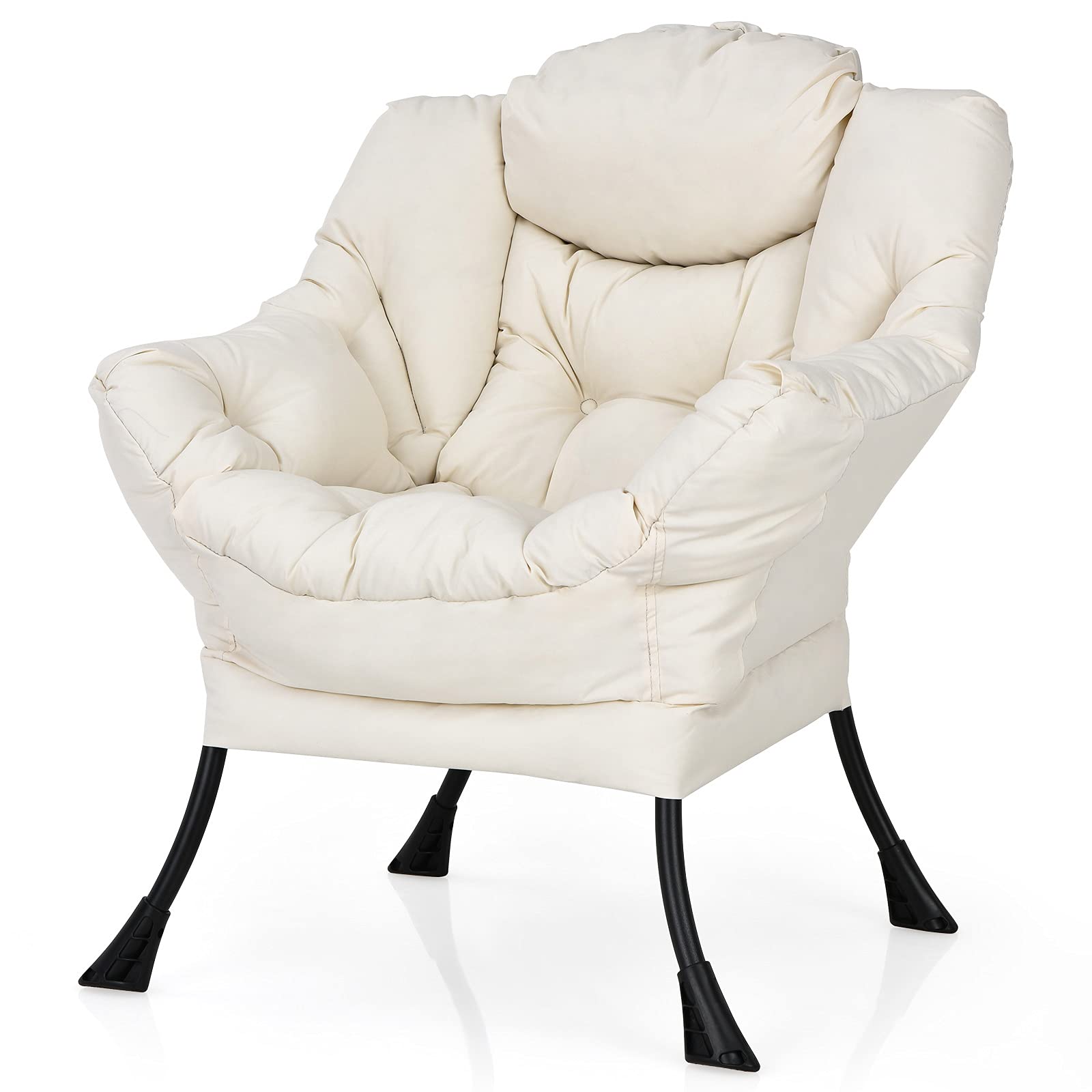 Giantex Modern Lazy Chair, Accent Contemporary Lounge Chair Polyester Fabric w/Steel Frame, Upholstered Single Sofa Chair w/Armr