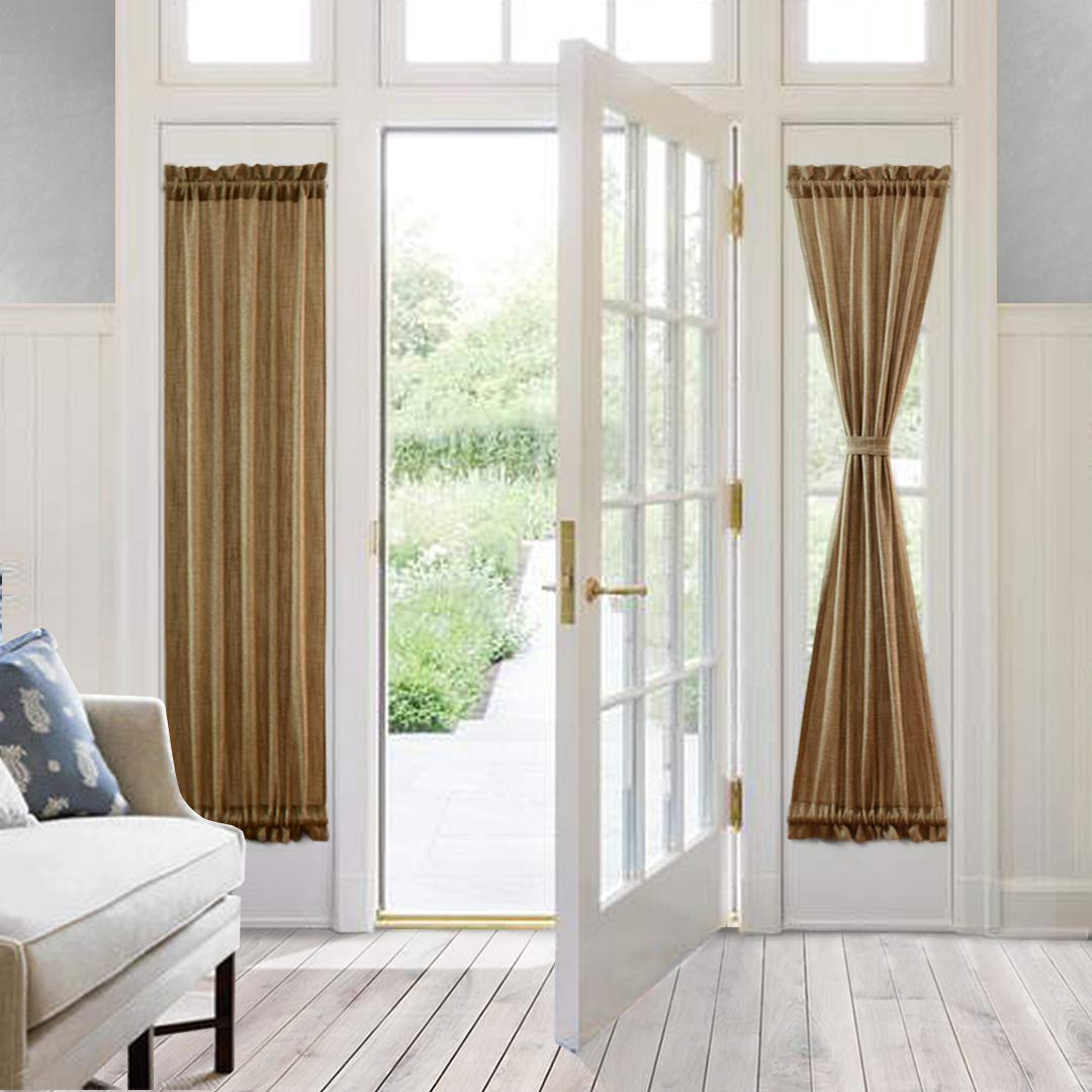 VORTTA Burlap Look Door Curtain Rod Pocket Tan Natural Soft Rustic Patio Curtains Panel for French Door Window with Tieback 25W 