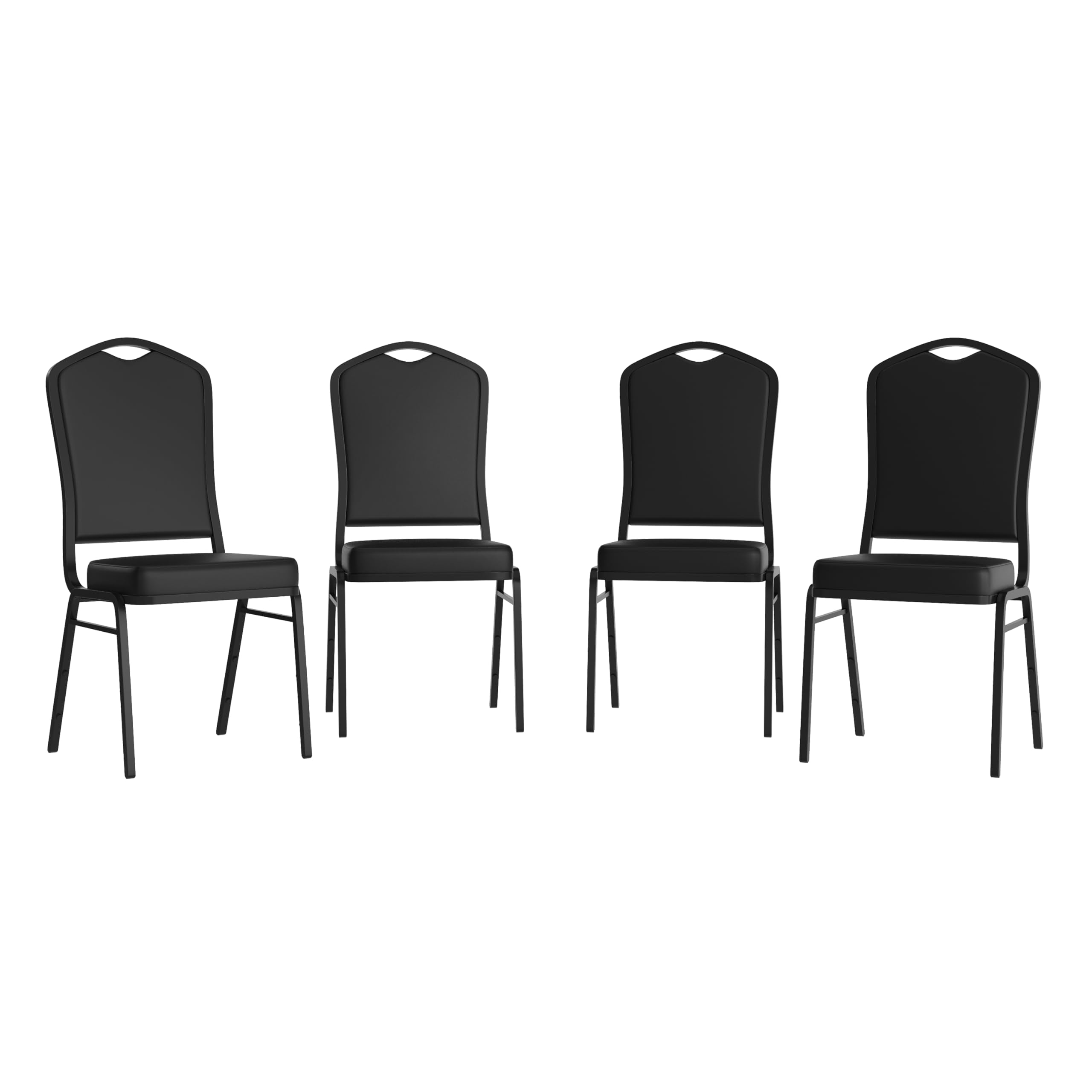 Flash Furniture 4 Pack Hercules Series Crown Back Stacking Banquet Chair in Black Vinyl - Black Frame