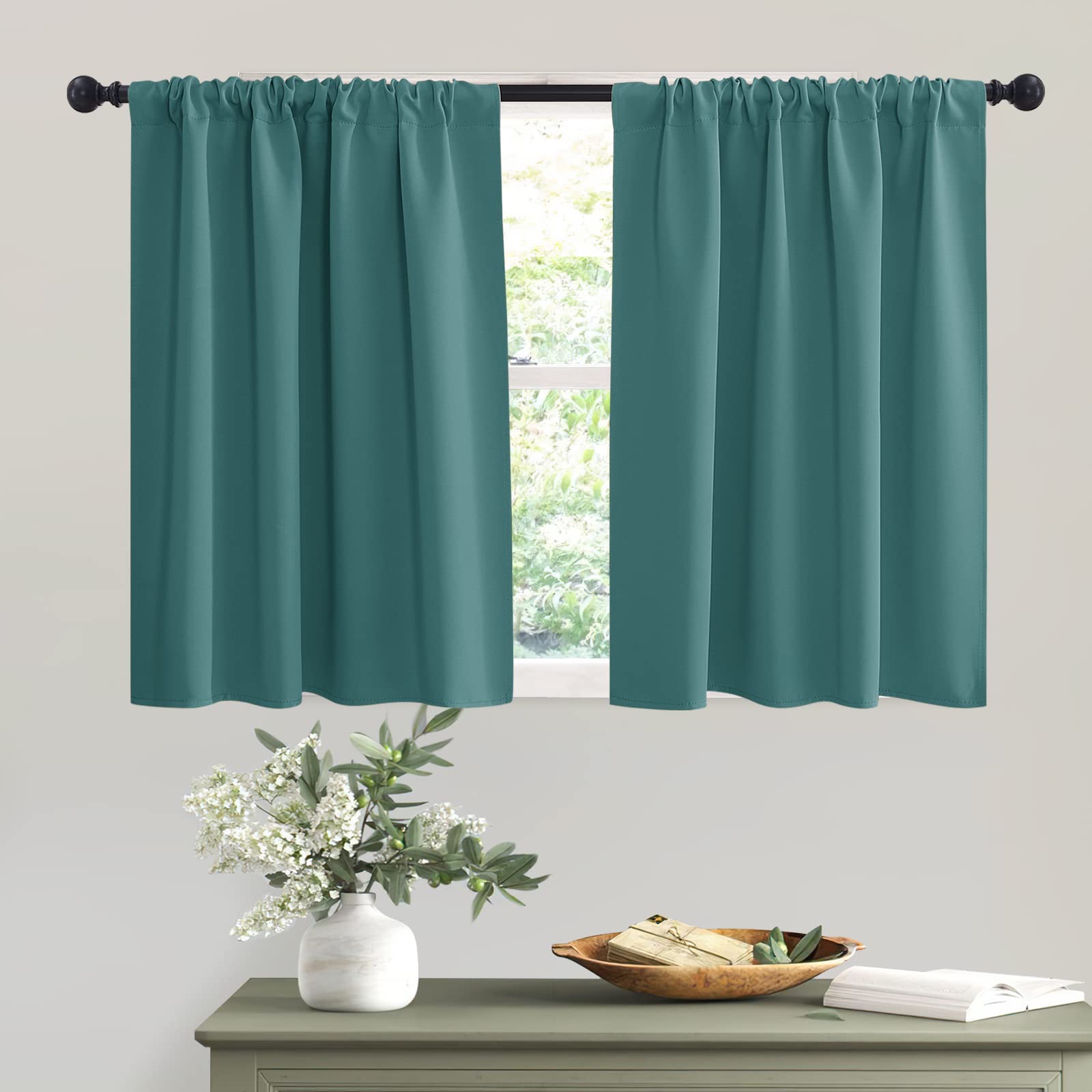 RYB HOME Kitchen Curtains Blackout - Half Window Curtains Thermal Insulated Blackout Privacy Curtains Drapes for Living Room Caf