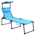 Outsunny Outdoor Lounge Chair, Adjustable Backrest Folding Chaise Lounge, Cushioned Tanning Chair with Sunshade Roof & Pillow He