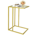 Easy Paws C Shaped Glass End Table, Small Gold Sofa Side Table, Narrow Snack Side Table with Metal Frame &Tempered Glass, TV Tra