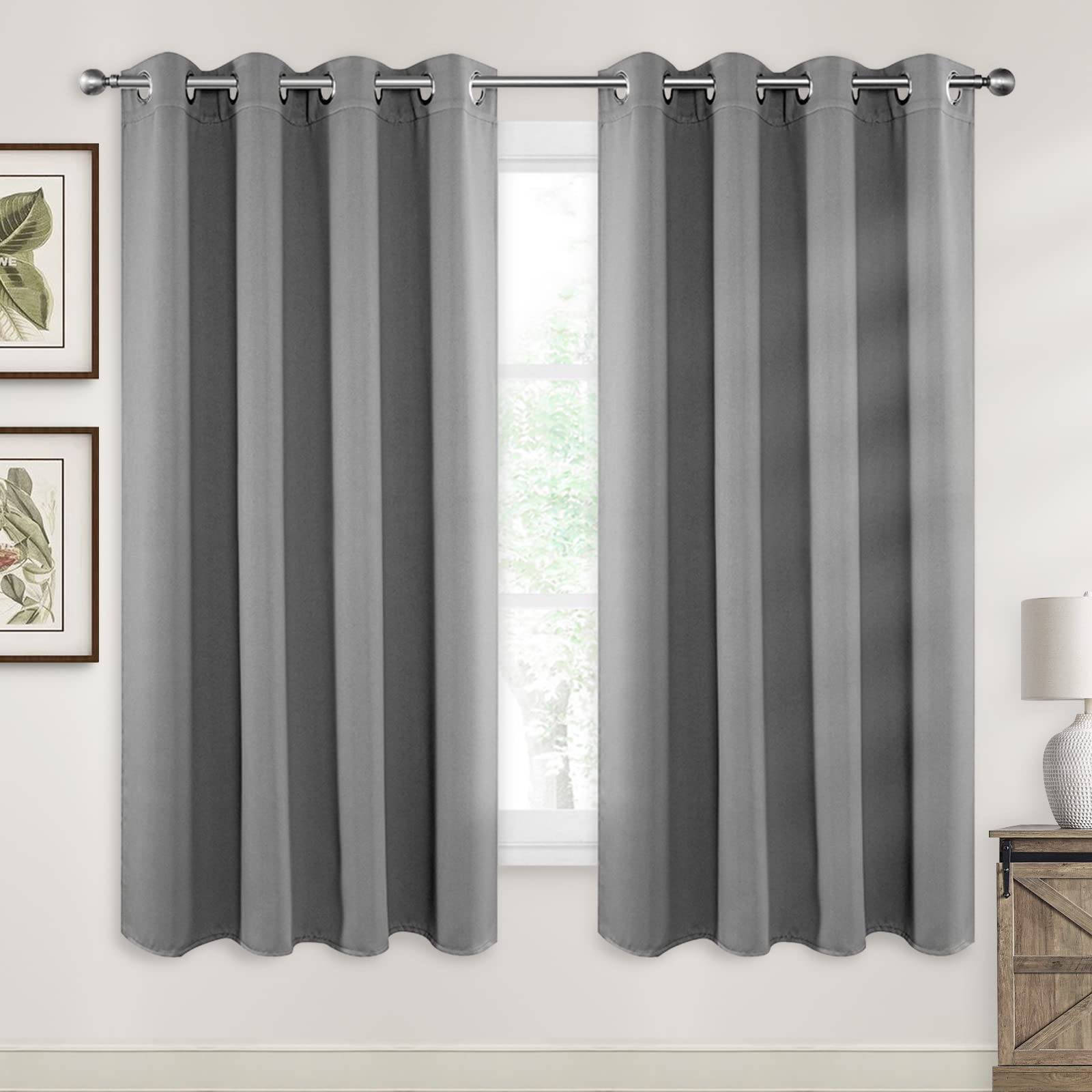 CUCRAF Light Grey Blackout Curtains 63 inch Length 2 Panels Set, Room Darkening Curtains & Drapes for Living Room Bedroom, Therm