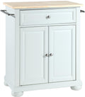 Crosley Furniture Alexandria Wood Top Small Portable Rolling Kitchen Island Storage Cart, Microwave Stand, White