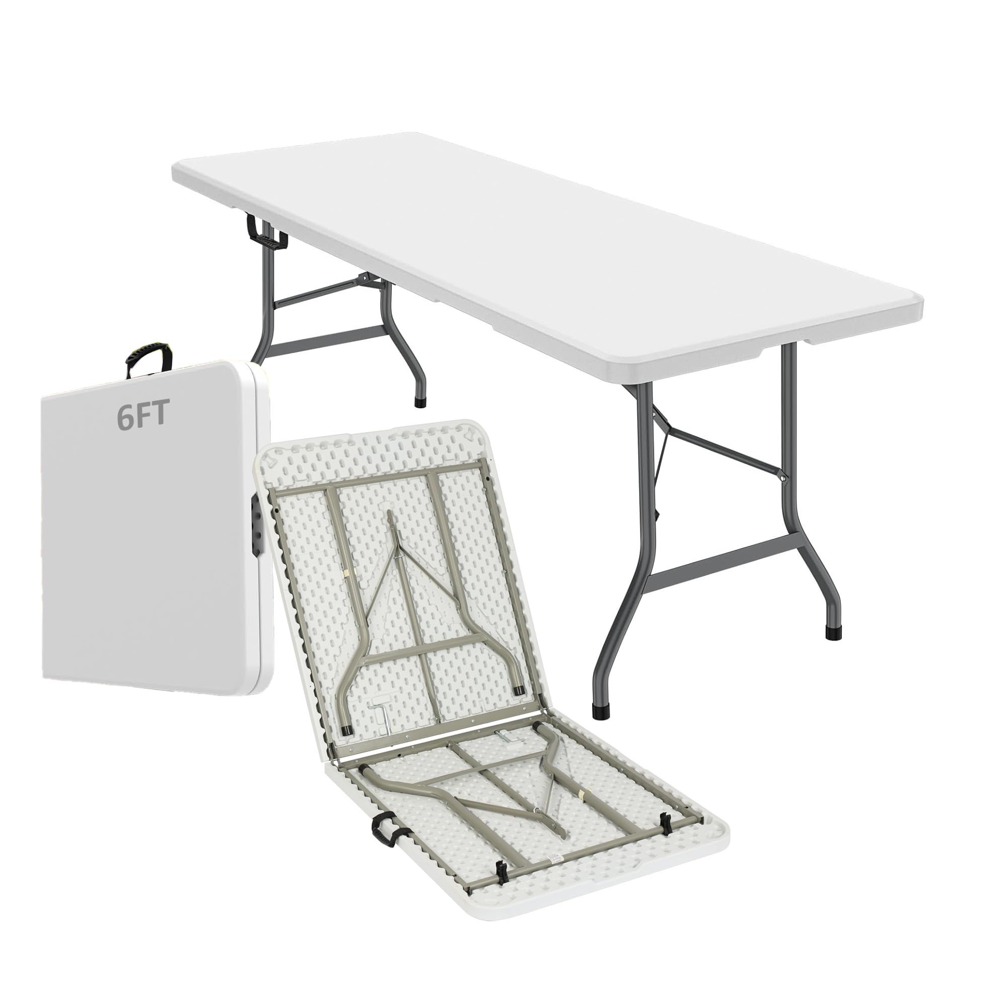 ONUUNPY 6ft Heavy Duty Portable Folding Table - Plastic Dining Table Indoor/Outdoor White Plastic Table for Parties, BBQs, and C