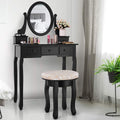 CHARMAID Vanity Set with 360 Rotatable Oval Mirror, Modern Makeup Dressing Table with Cushioned Stool for Girls Women Bedroom, B