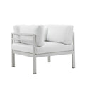 Benjara BM287772 Patio Cilo 34 Inch Outdoor Armchair, White Aluminum, Water Resistant Cushions