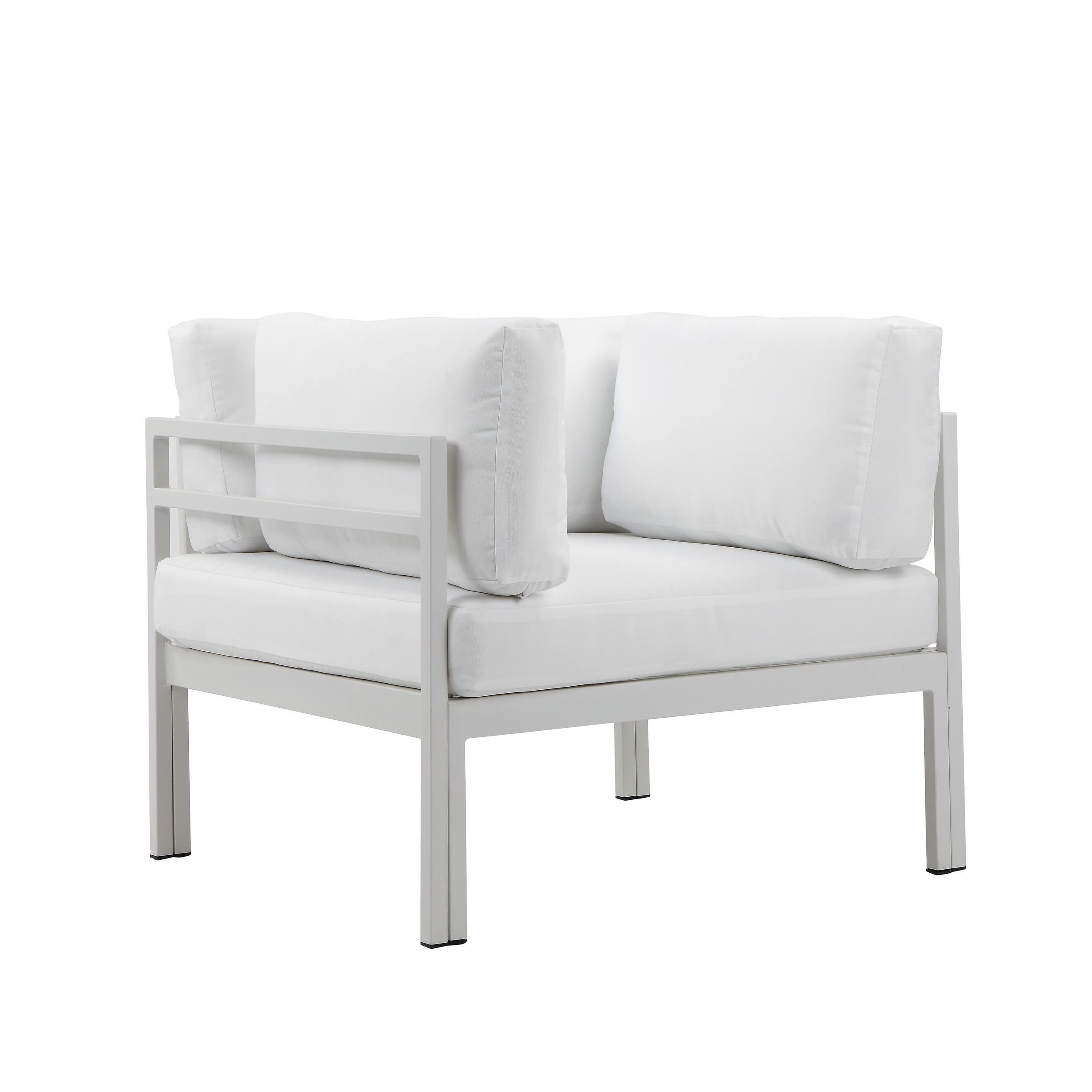Benjara BM287772 Patio Cilo 34 Inch Outdoor Armchair, White Aluminum, Water Resistant Cushions
