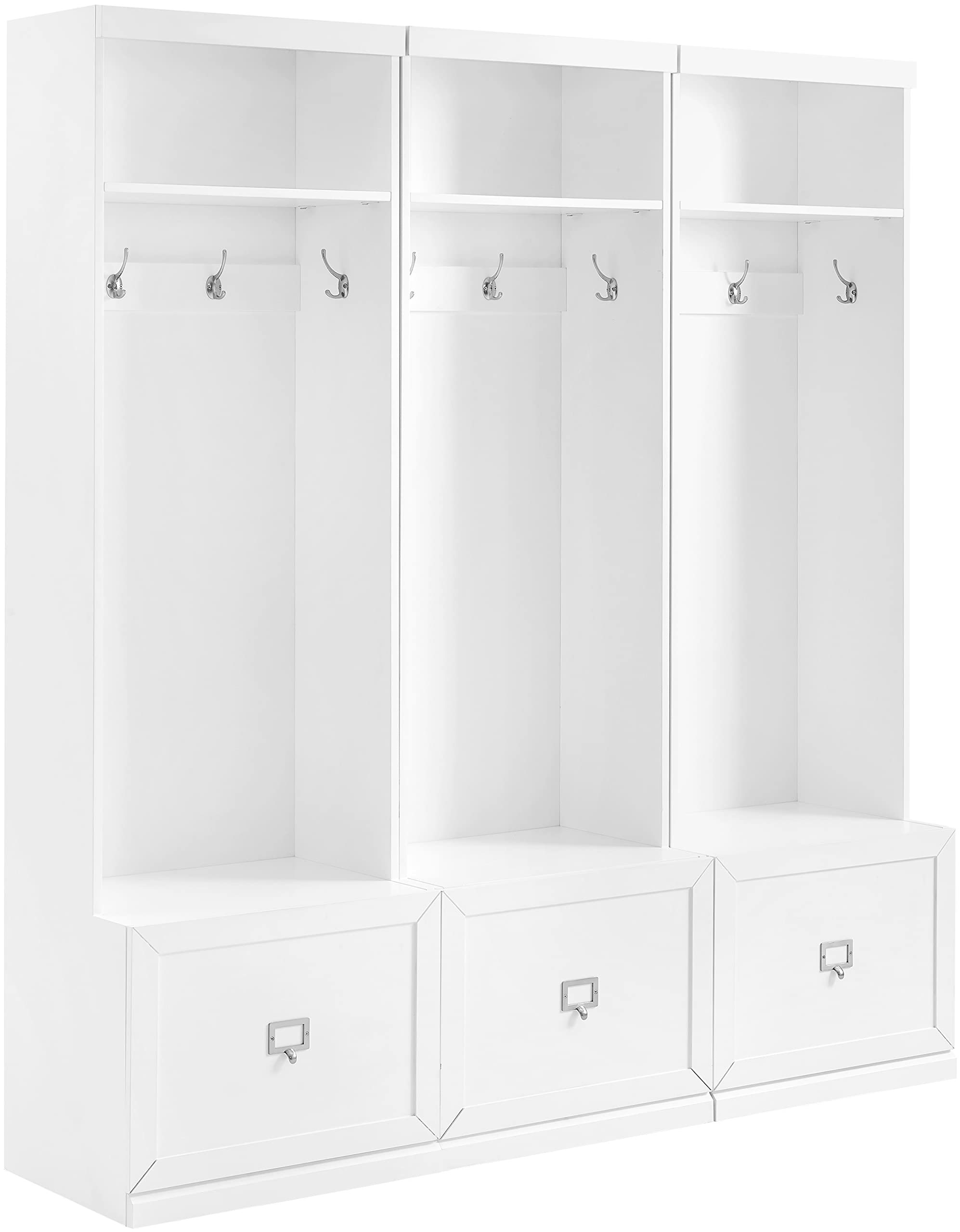 Crosley Furniture Harper 3-Piece Hall Tree Entryway Set with Storage Bench and Coat Rack Hooks for Hanging, White