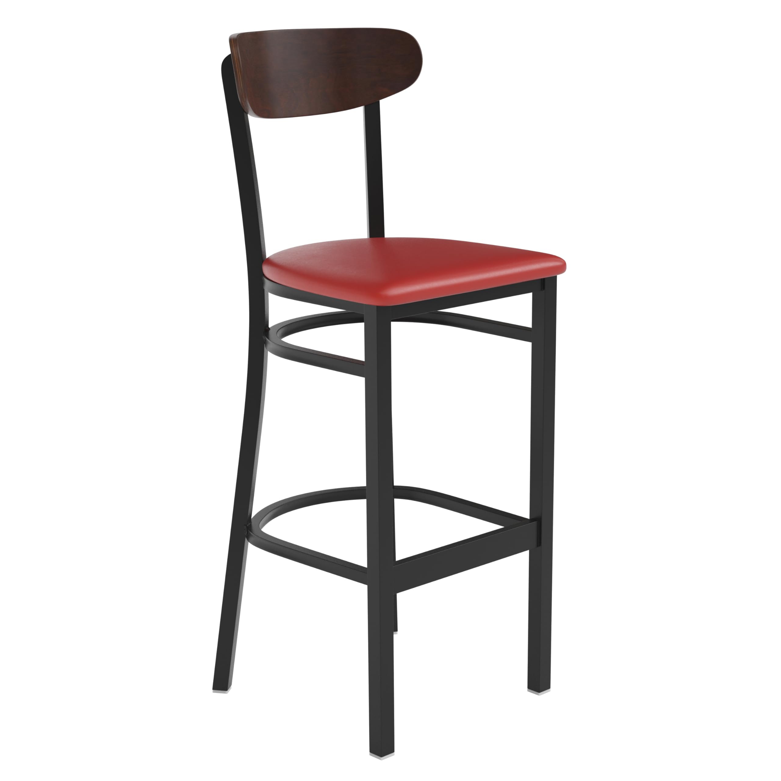 Flash Furniture Wright Commercial Barstool - Walnut Finish Wood Boomerang Back - Red Vinyl Seat - 500 LB. Capacity Black Steel F