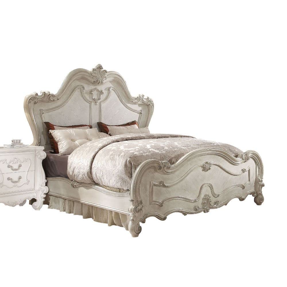 Acme Versailles Queen Wooden Panel Bed in Bone and White