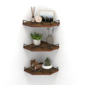 HORLIMER Floating Corner Shelf Wall Mount, 3 Pack Rustic Wood Corner Wall Shelves with Fence for Bedroom, Bathroom, Kitchen, Liv