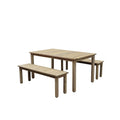 Benjara Felix 3 Piece Modern Dining Set, Natural Brown Acacia Wood Frame, 6 Seater