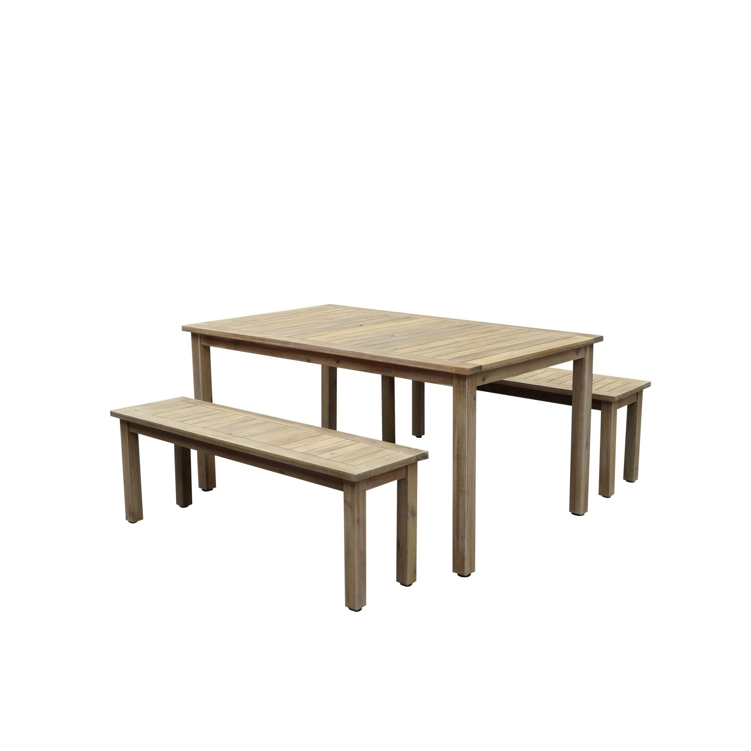 Benjara Felix 3 Piece Modern Dining Set, Natural Brown Acacia Wood Frame, 6 Seater