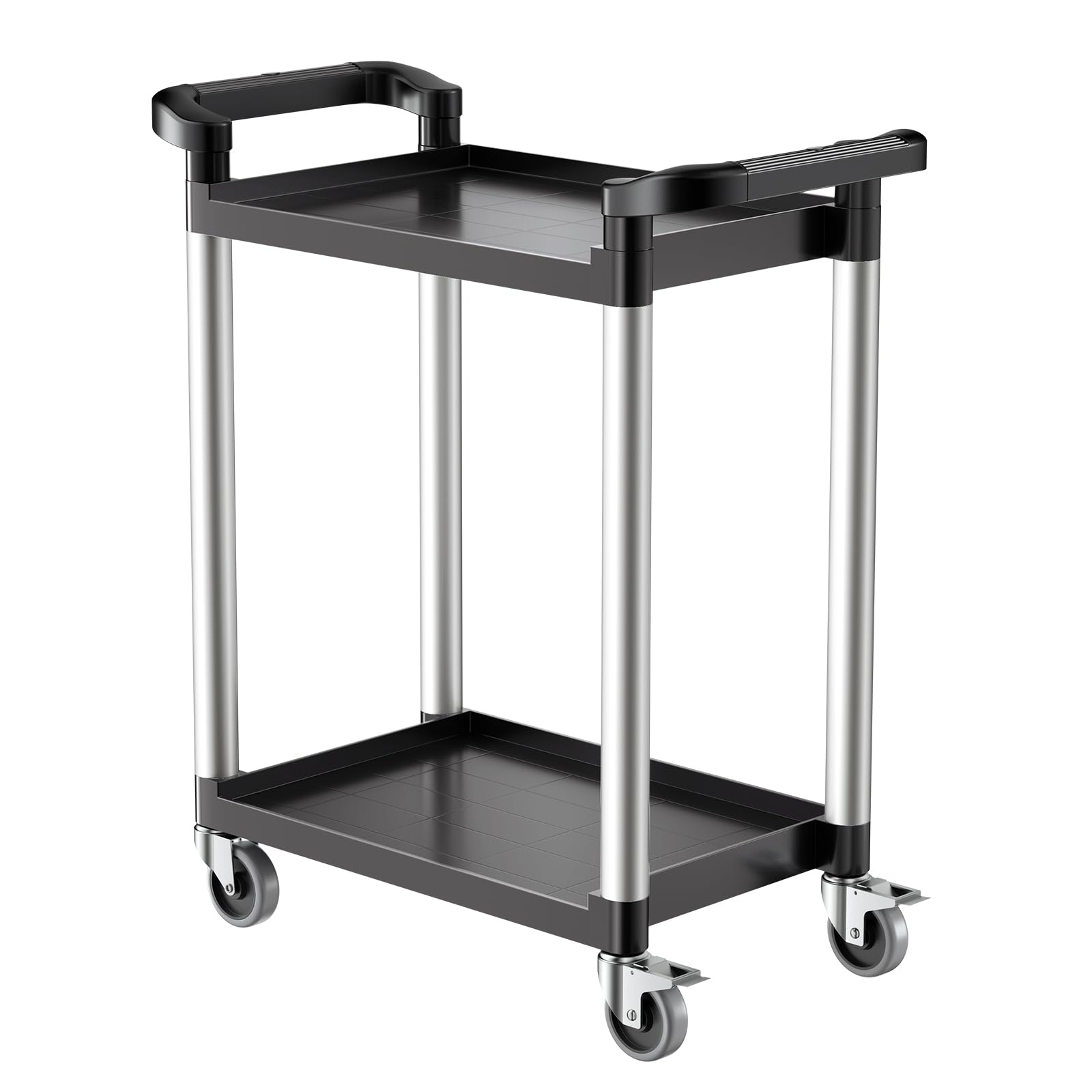 VEVOR Utility Cart, 300 lbs Load Capacity, 2-Tier Utility Plastic Cart with 360 Swivel Wheels (2 with Brakes), 24.4 x 16.1-inch 