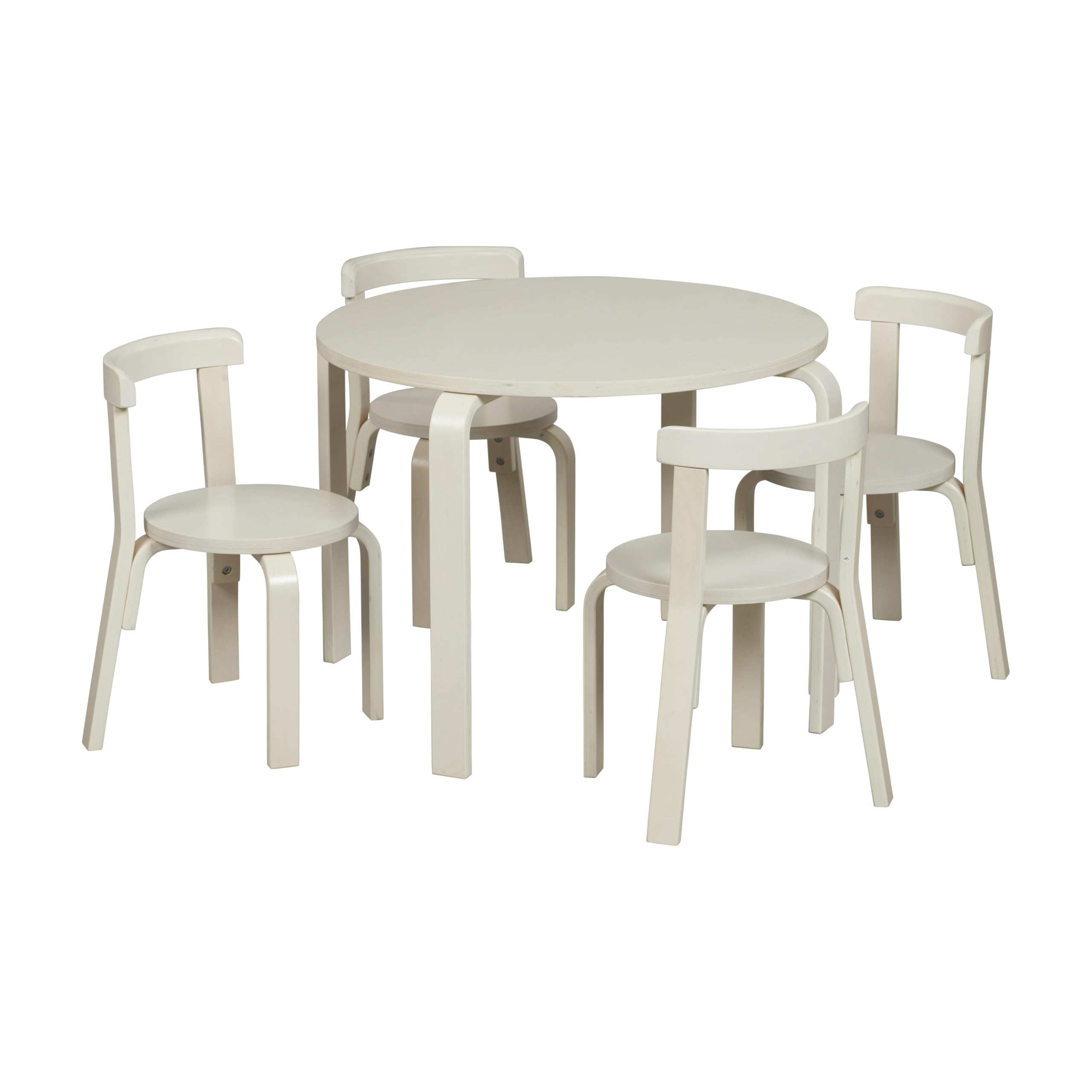 ECR4Kids Bentwood Table and Curved Back Chair Set, Kids Furniture, White Wash, 5-Piece