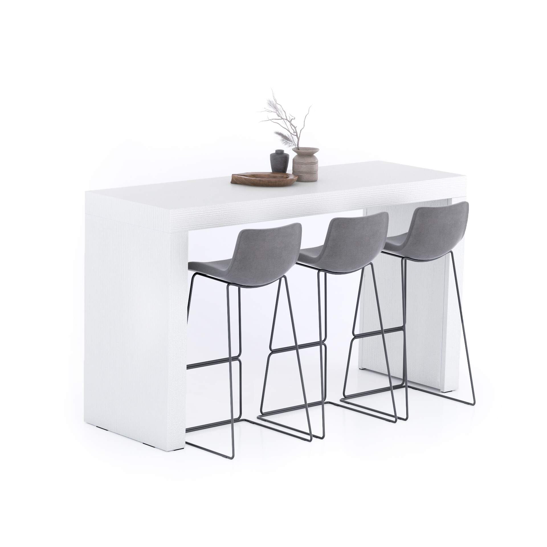 Mobili Fiver, Evolution High Table 70,9 x 23.6 in, Ashwood White, High Top Table for 6 People, Bar Table, Kitchen Island, Counte
