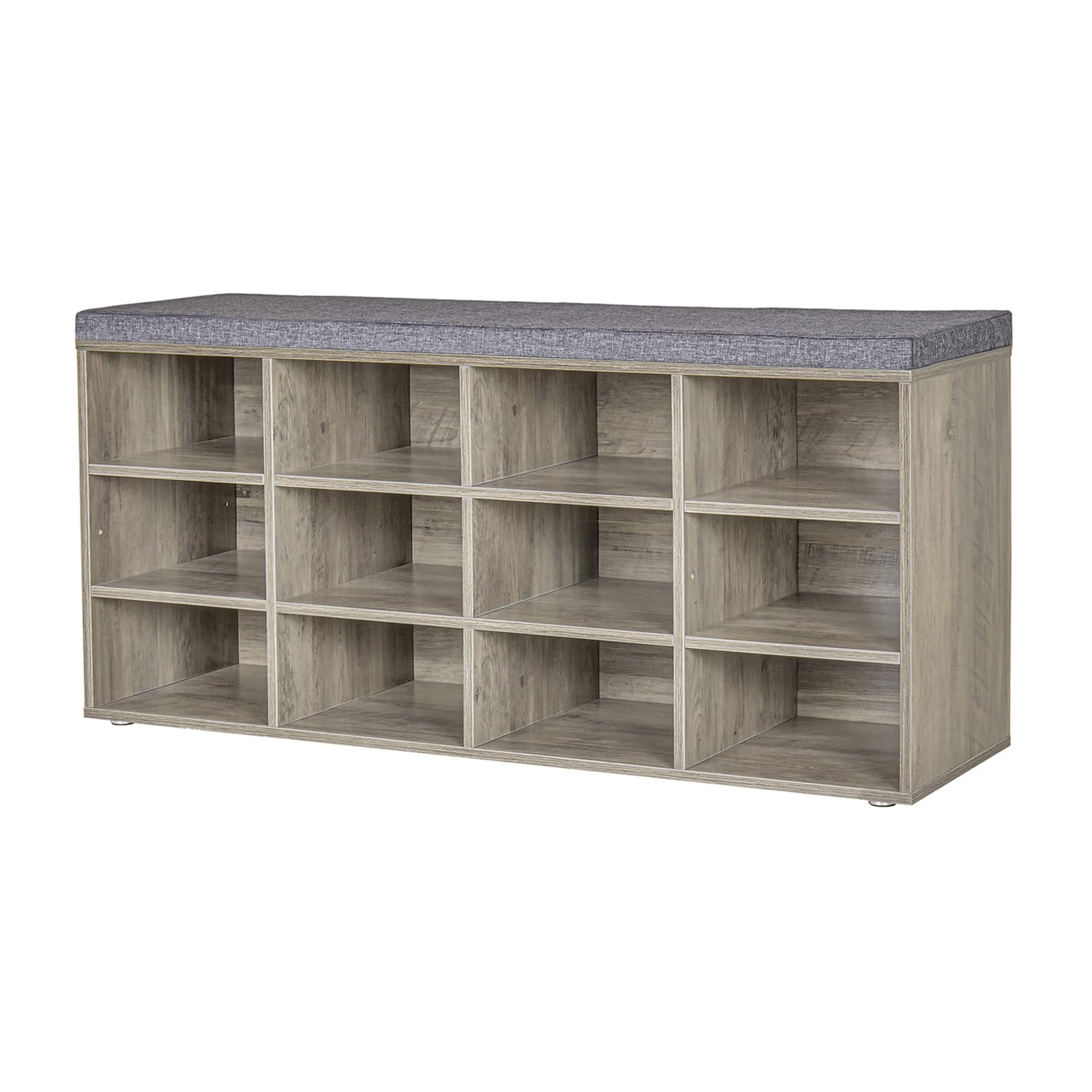 DINZI LVJ Shoe Bench, 12 Cubbies Shoe Organizer for Entryway, Storage Bench with Cushion, Cubby Shoe Rack with Adjustable Shelve
