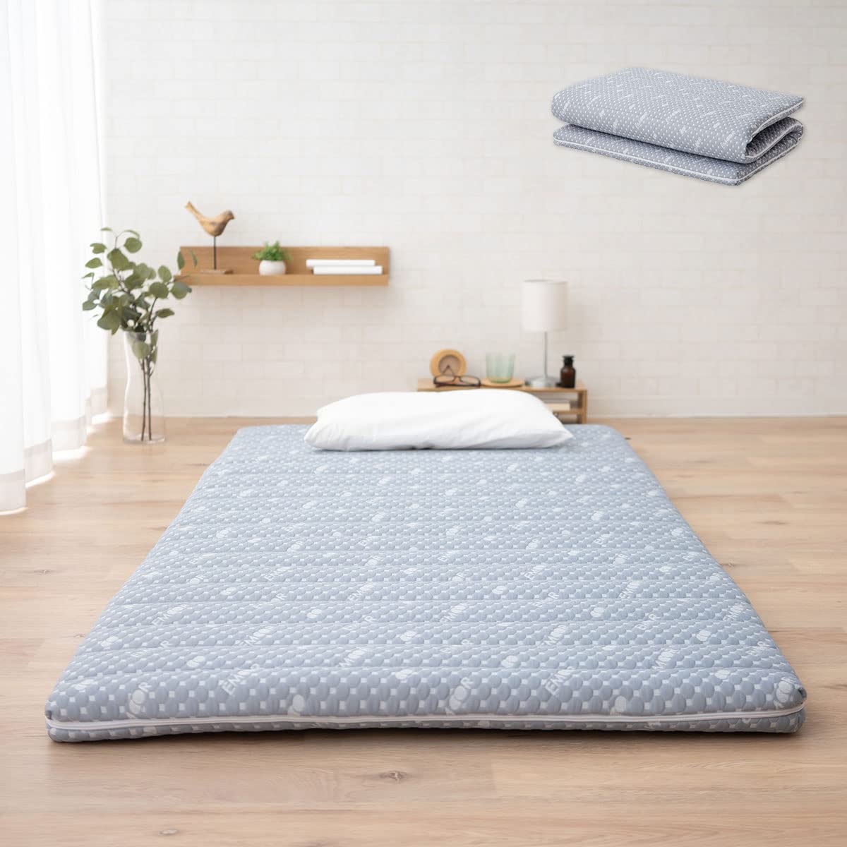 EMOOR Foldable Hybrid Futon Mattress, High-Resilience Urethane Foam 150N with Washable Padded Cover, Twin, Tatami Floor Sleeping