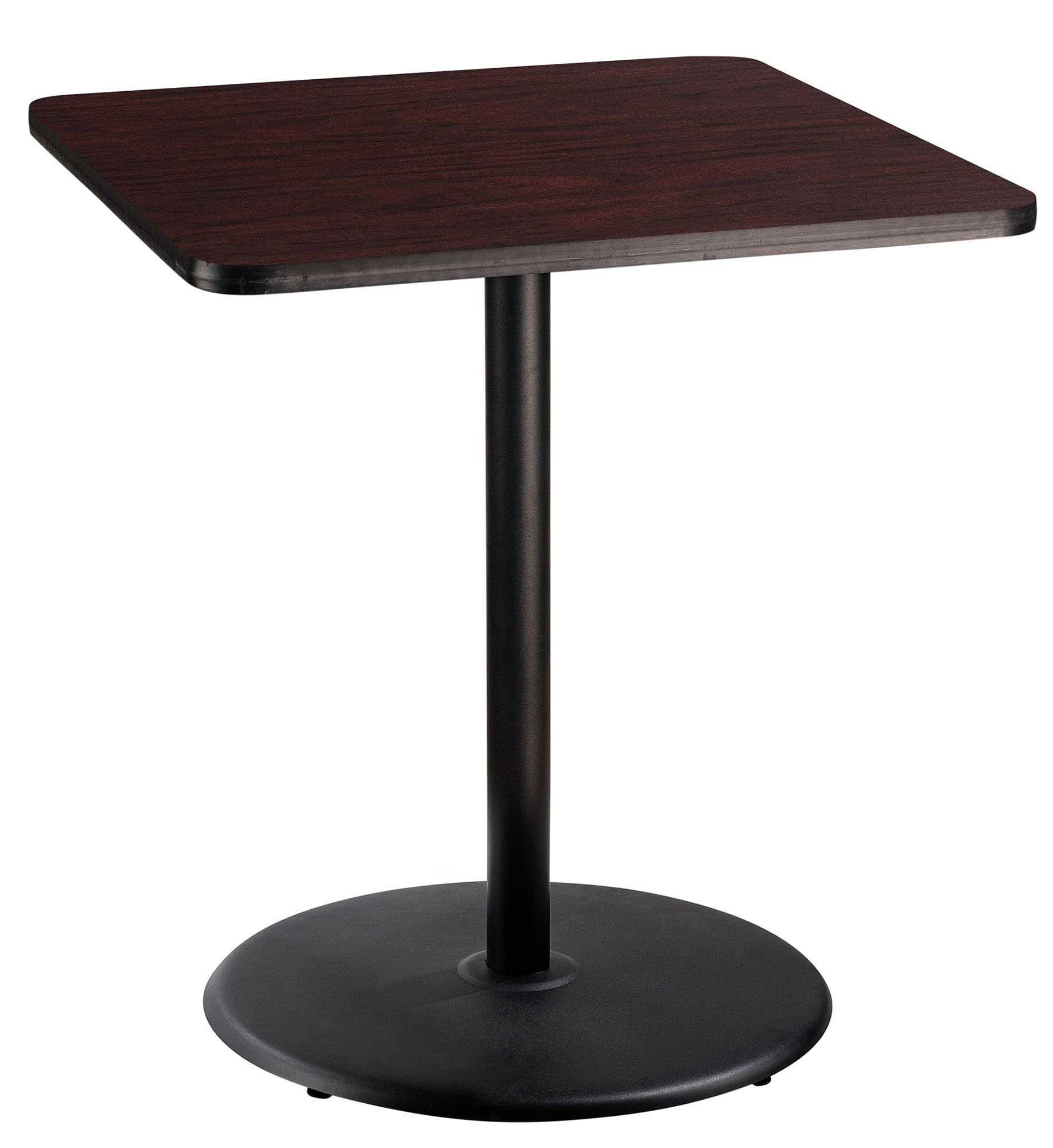 National Public Seating NPS 36 Square Cafe Table with Round Base, 42 Height, Particleboard Core/T-Mold, Mahogany Top, Black Fram