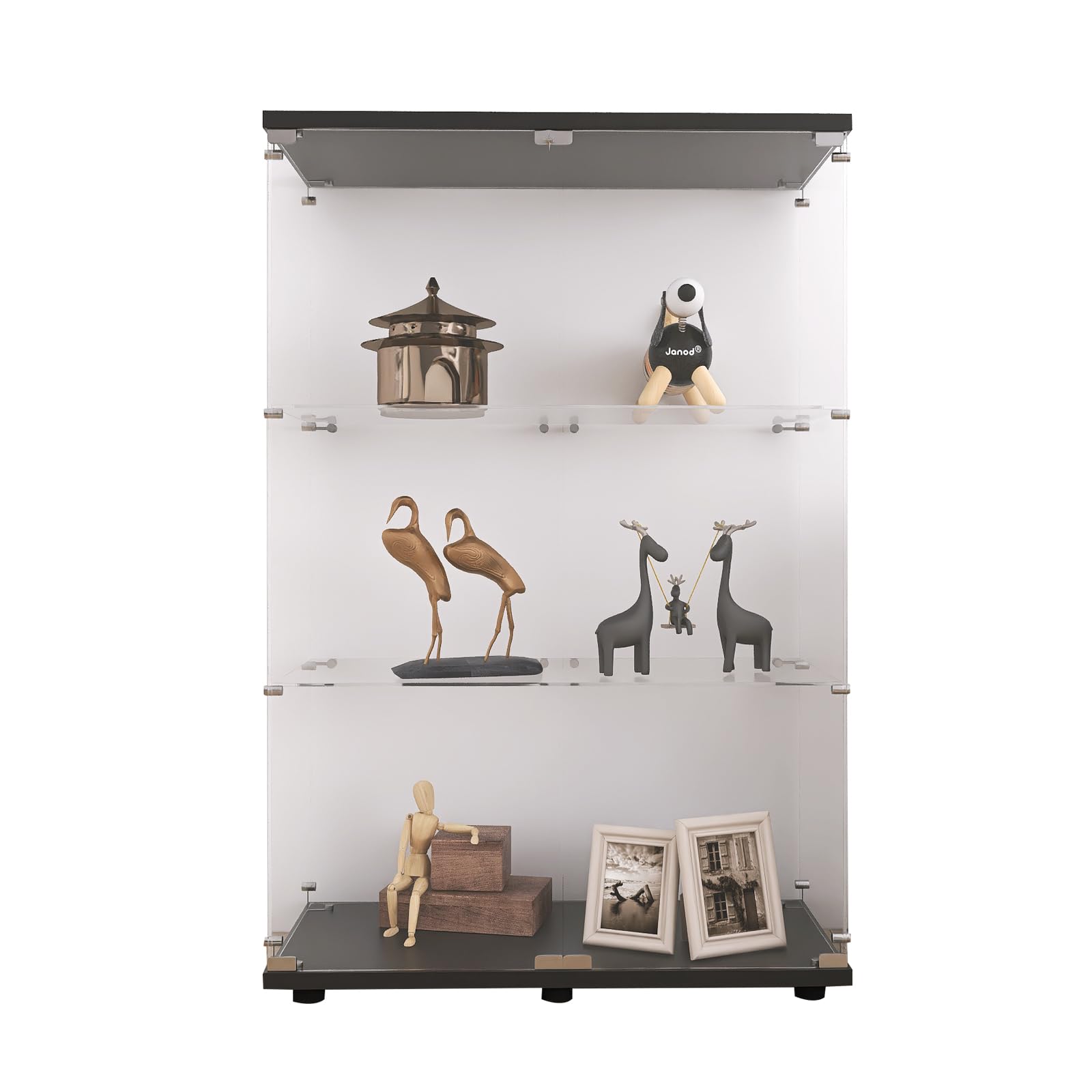 LFT HUIMEI2Y Glass Display Cabinet 3-Shelf with Double Door, Curio Cabinets Fast Installation in 30 Mins, 5mm Tempered Glass Flo