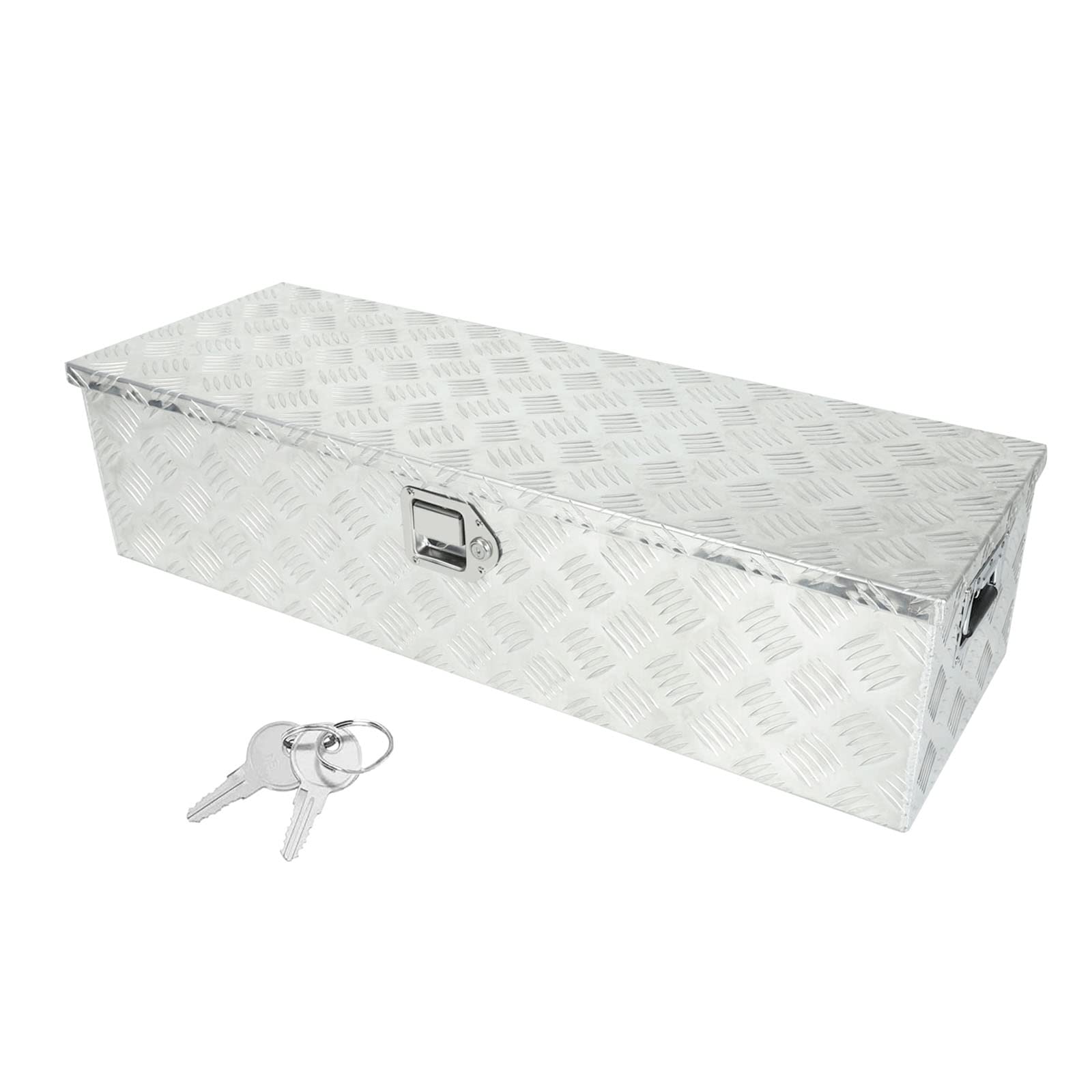 confote 39 Inch Heavy Duty Aluminum Stripes Plated Tool Box Pick Up Truck Bed RV Trailer Toolbox Waterproof Square Storage Organ