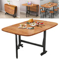 Rukulin Multifunction Table Drop Leaf Dining Table - 47 Solid Wooden Foldable Kitchen Table with 6 Wheels (Brown)