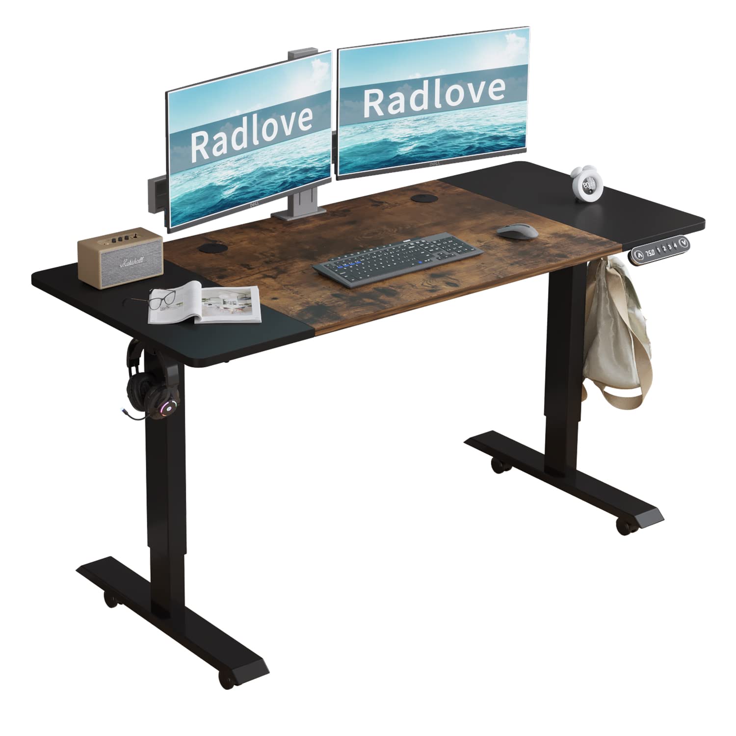 Radlove Electric Height Adjustable Standing Desk, 55 x 24 Inches Sit Stand up Workstation, Splice Board Memory Computer Table Er