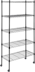 Simple Deluxe 5-Tier Storage Shelving Units, 24.02 W x 13.78 D x 59 H Wire Shelf with Wheels & Leveling Feet, Black