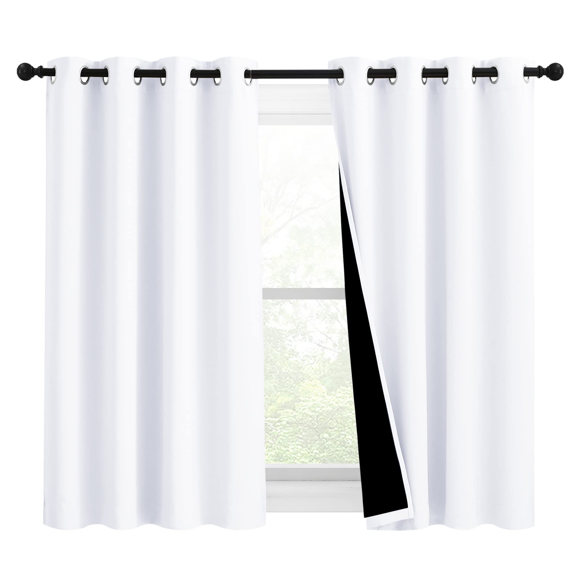 NICETOWN Pure White 100% Blackout Lined Curtains, 2 Thick Layers Completely Blackout Window Treatment Panels Thermal Insulated D
