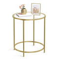 VASAGLE Round Side Table, Glass End Table with Metal Frame, Gold Coffee Table with Modern Style, for Living Room, Balcony, Bedro