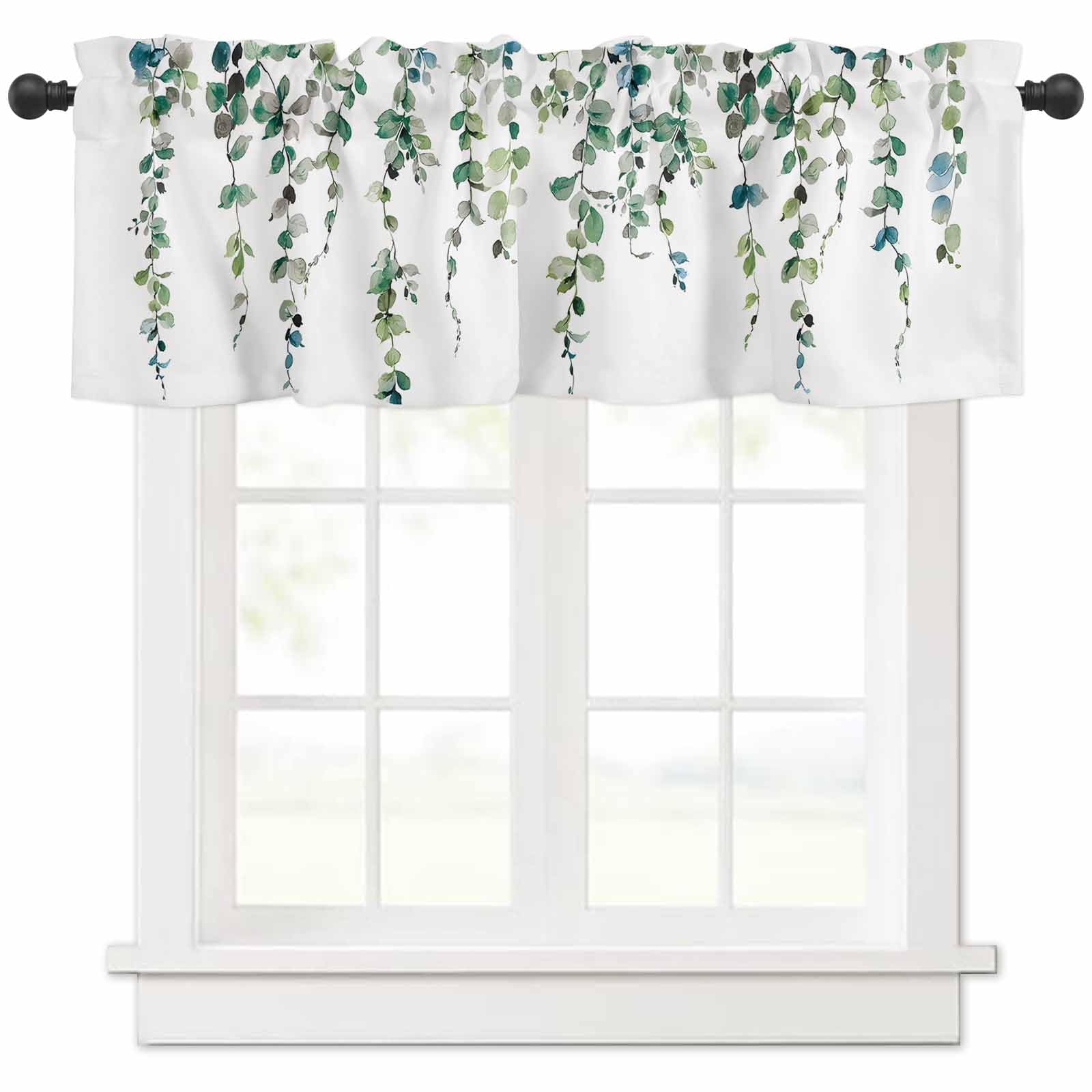 AYTTBIS Sage Green Eucalyptus Leaves Curtain Valance for Windows Watercolor Green Rod Pocket Window Treatments 1 Panel Short Cur