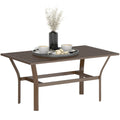 Outsunny Outdoor Coffee Table, All-Weather Rectangle Metal Patio Coffee Table with Slatted Tabletop for Outside, Patio, Garden, 