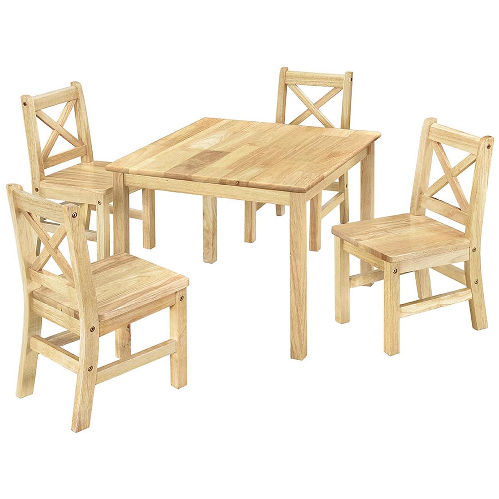 eHemco Solid Hard Wood Kids Table and Chair Set (4 Chairs Included), Natural, 5 Piece Set