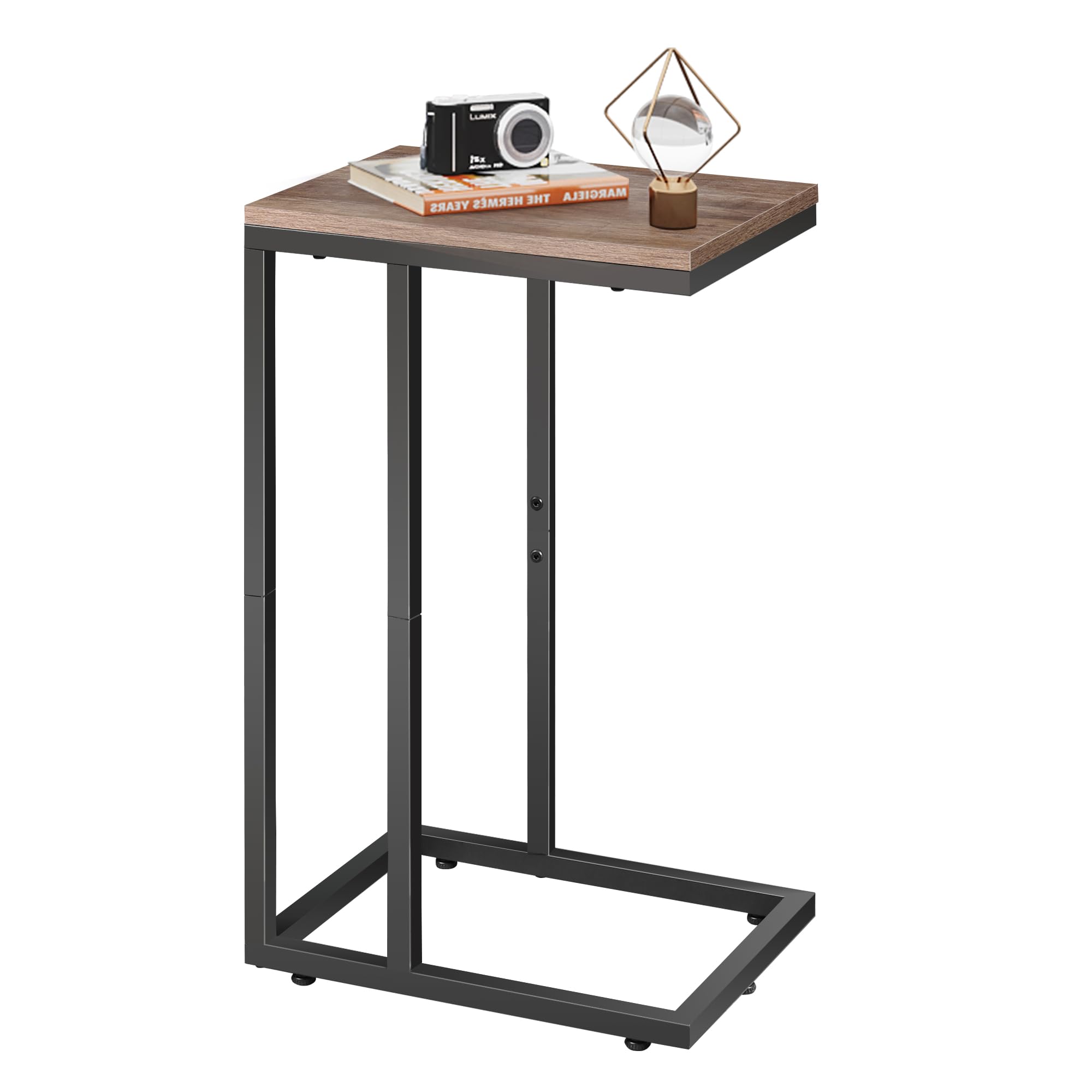 WLIVE Side Table, C Shaped End Table for Couch, Sofa and Bed, Large Desktop C Table for Living Room, Bedroom, Brown