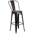 Flash Furniture Lily 30 High Black-Antique Gold Metal Barstool with Back and Wood Seat