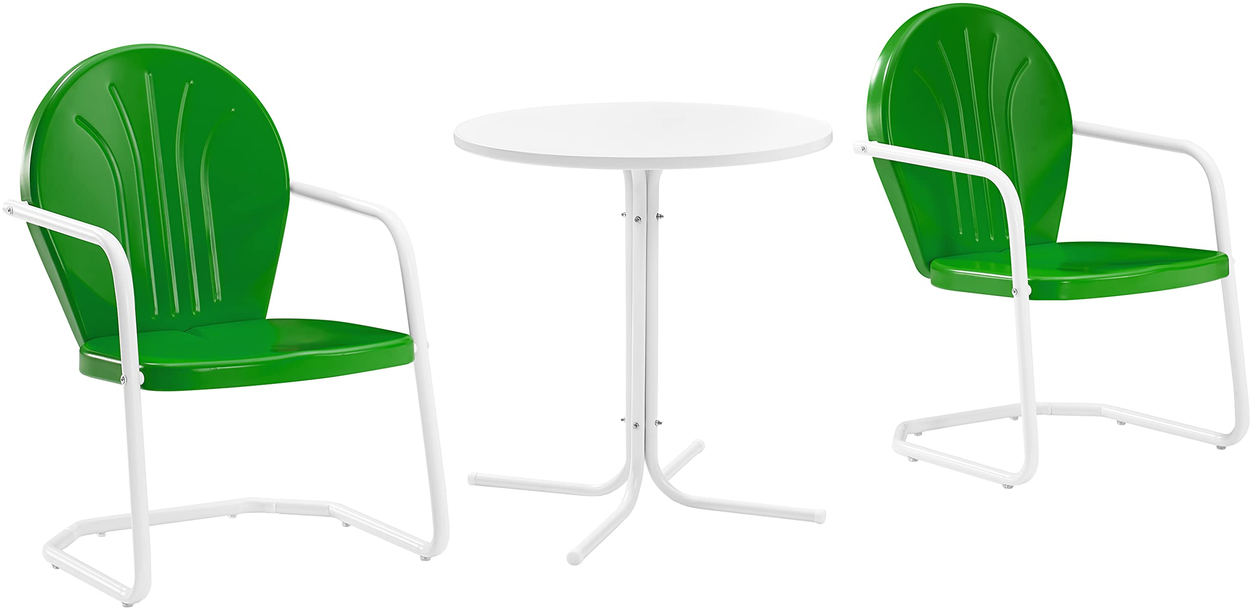 Crosley Furniture Griffith 3-Piece Outdoor Bistro Set, Retro Metal Patio Table and Chairs for Dining, Porch, Kelly Green Gloss a