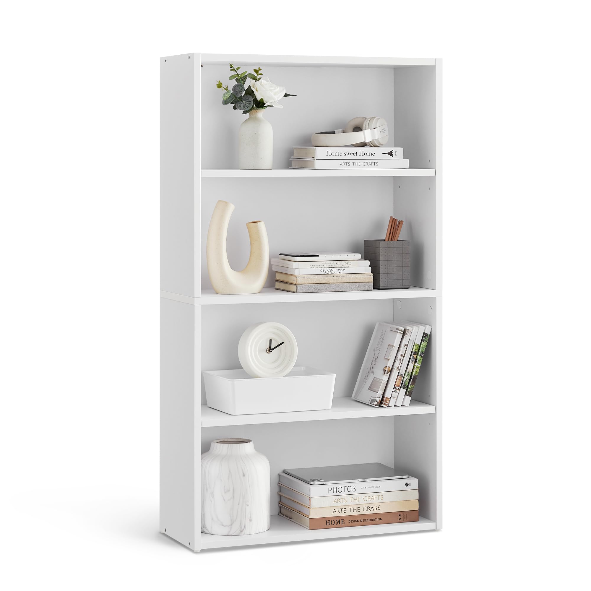 VASAGLE Bookshelf, 23.6 Inches Wide, 4-Tier Open Bookcase with Adjustable Storage Shelves, Floor Standing Unit, Cloud White ULBC