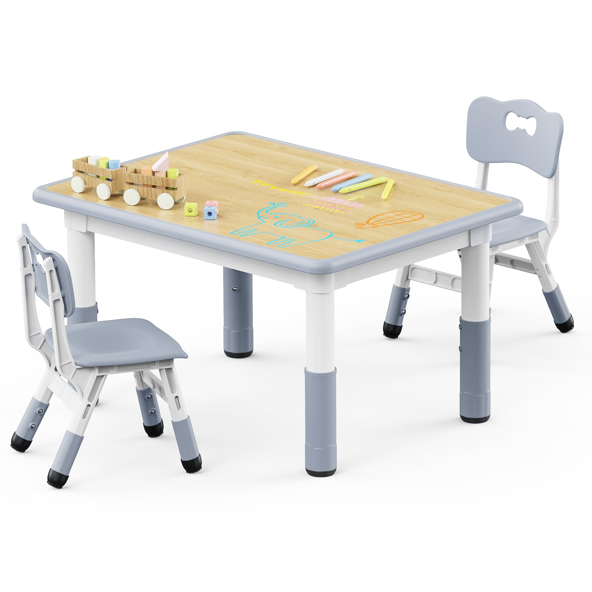 Brelley Kids Table and 2 Chairs Set, Height Adjustable Toddler Table and Chair Set, Graffiti Desktop, Classroom/Daycare/Home, Ch